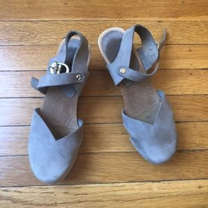 Anthropologie Sanita leather and wood clogs